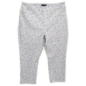 Mario Serrani Stretch Capri Pants Womens White Blue Floral Sz XXL Altered 33x32
